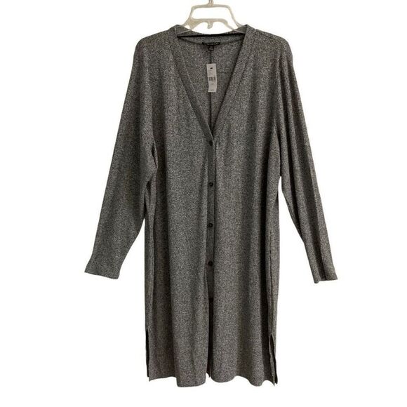 Lane Bryant long duster button up cardigan sweater women’s 22 Heather Gray NEW - Picture 1 of 7